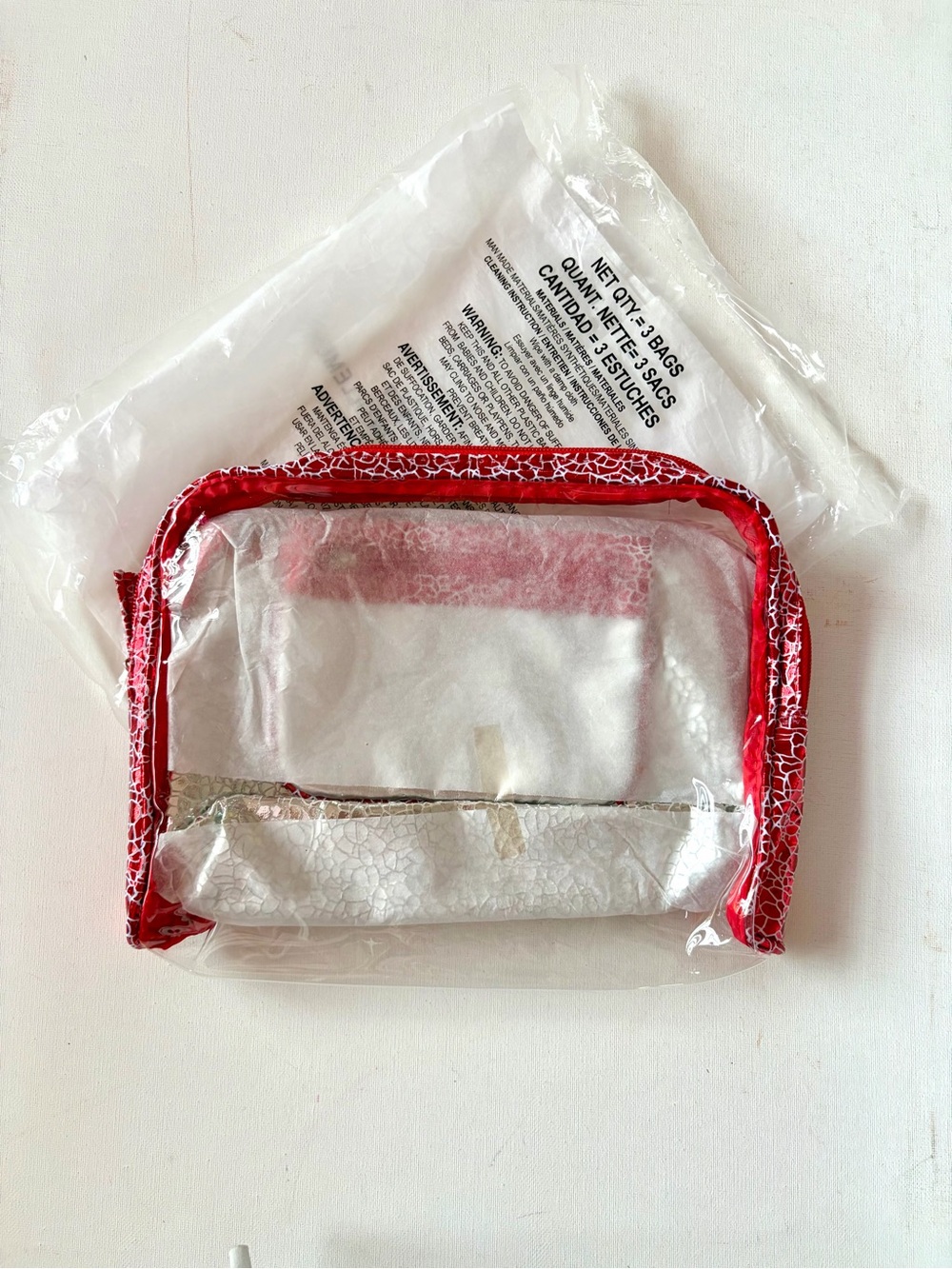 Avon 3 Clear Cosmetic Bag with Red Trim